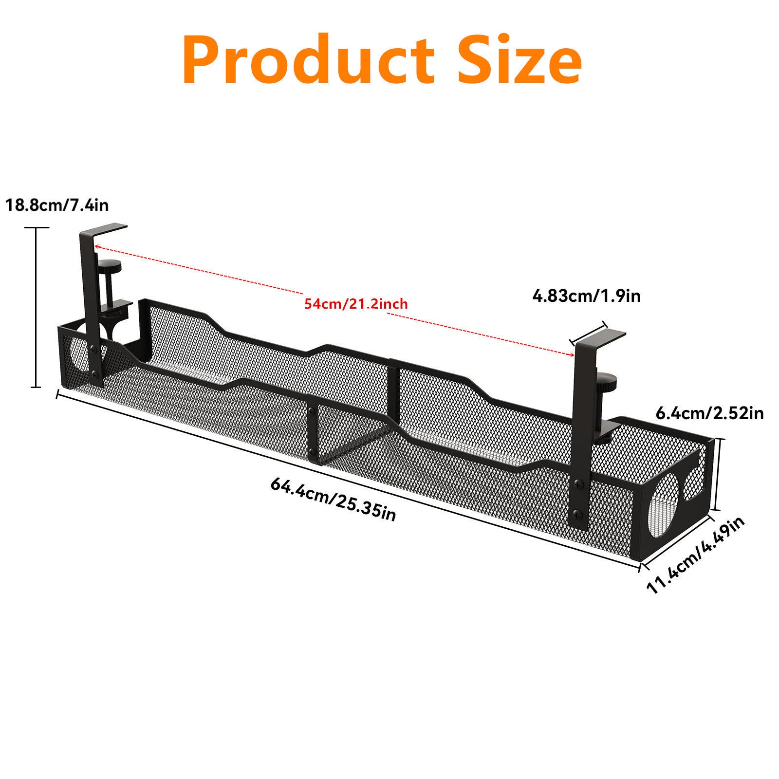 Close-up of the TidyDesk cable tray no-drill mounting bracket